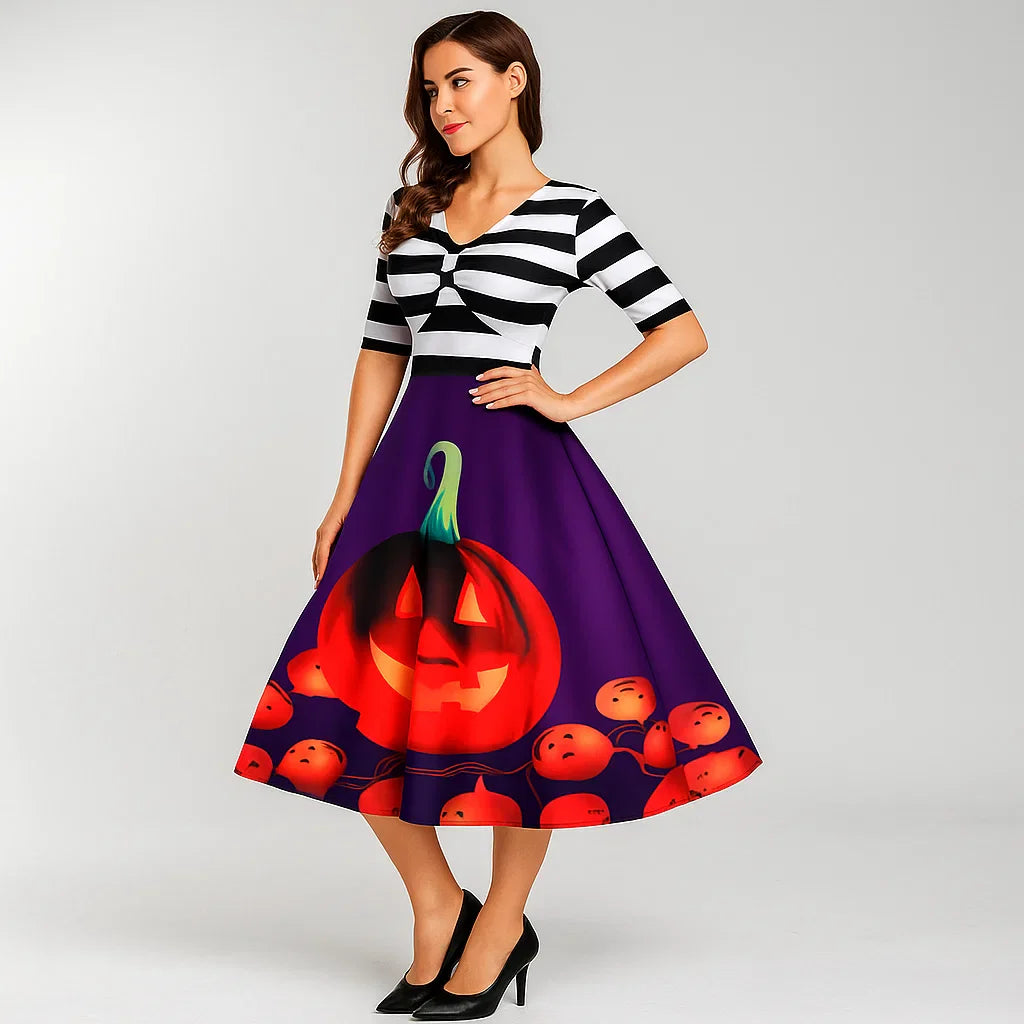 Gretel Streifen Midi-Flare Kleid Faschingskostüm