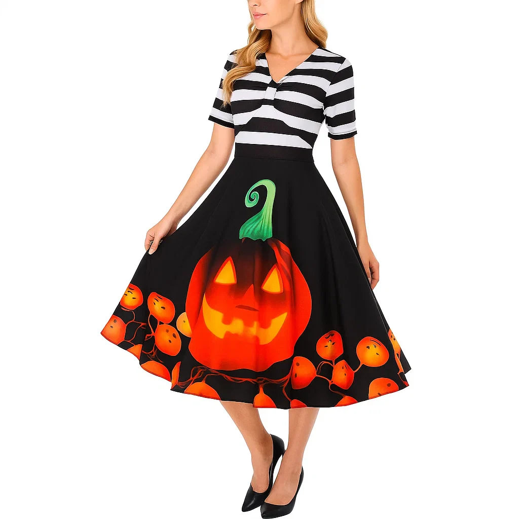 Gretel Streifen Midi-Flare Kleid Faschingskostüm