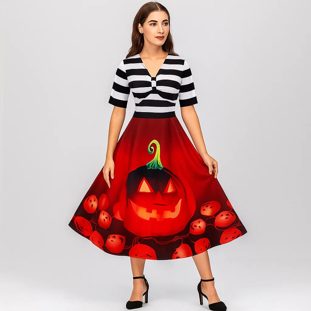 Gretel Streifen Midi-Flare Kleid Faschingskostüm