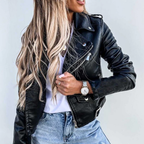 Klassische Damen-Leder-Bikerjacke