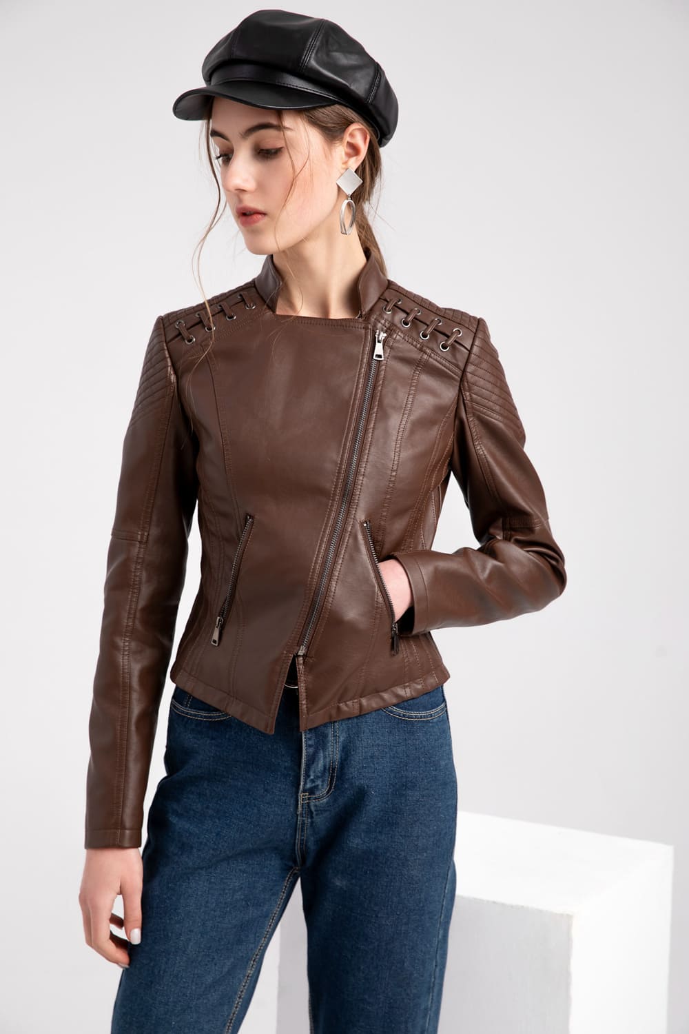 Carmi Chic Lederjacke mit Reißverschluss