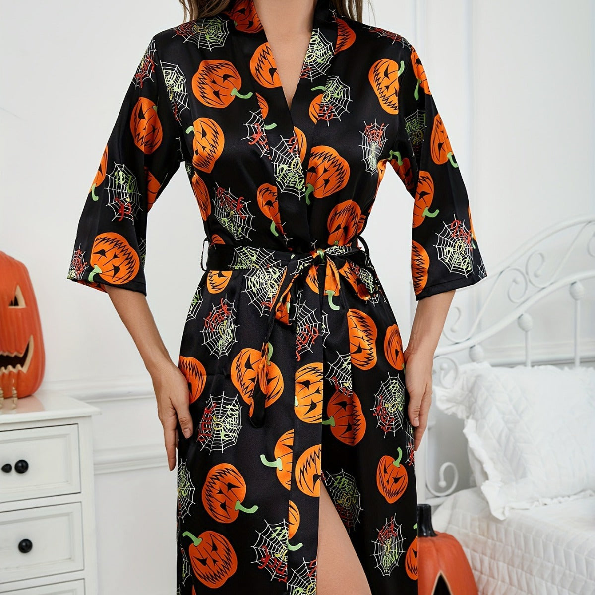 Martha Eleganter Kürbis Satin Robe Faschingskostüm