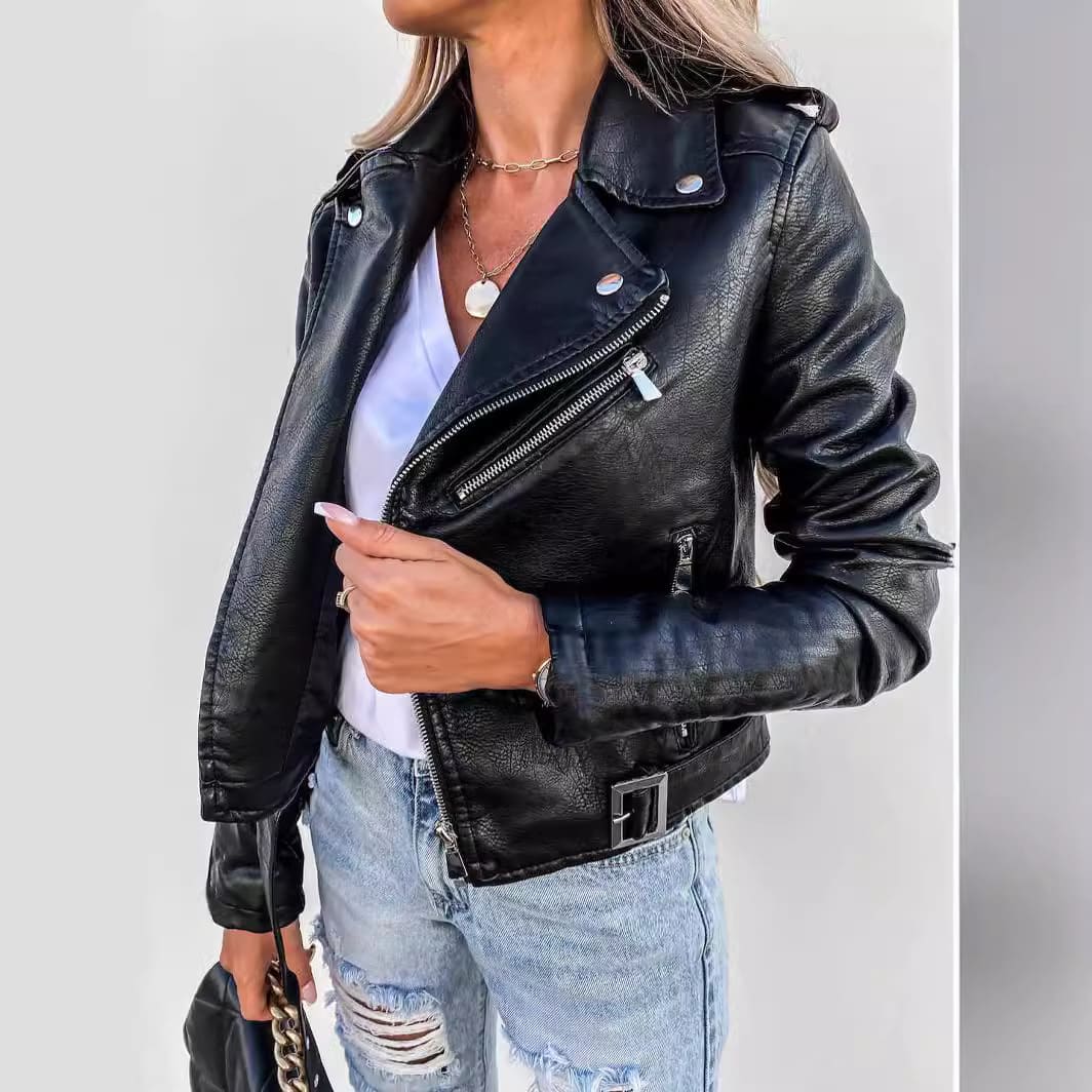 Klassische Damen-Leder-Bikerjacke