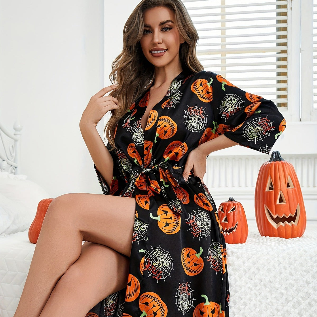 Martha Eleganter Kürbis Satin Robe Faschingskostüm