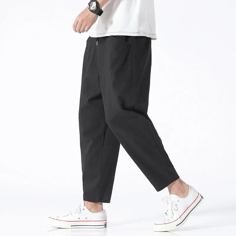Herren Relaxed Fit Cropped Hose mit elastischem Bund und Seitentaschen