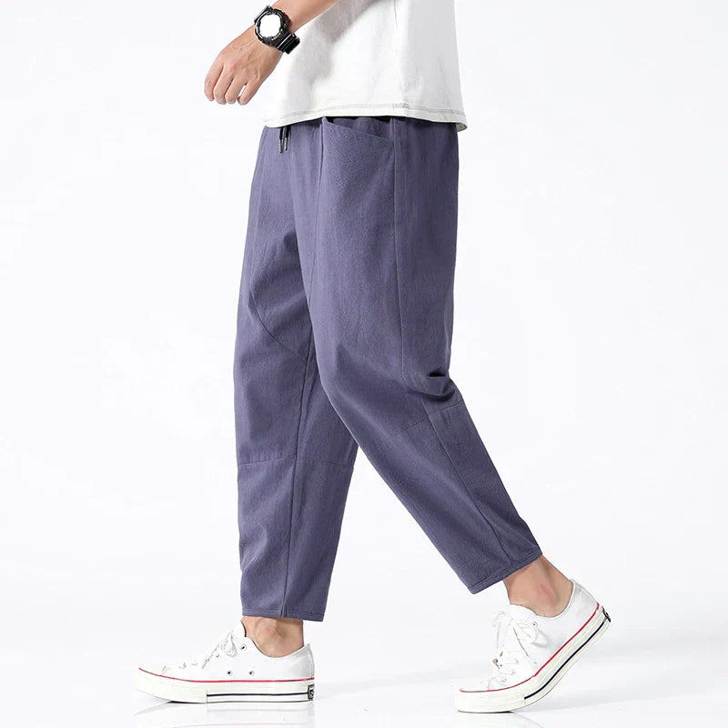 Herren Relaxed Fit Cropped Hose mit elastischem Bund und Seitentaschen