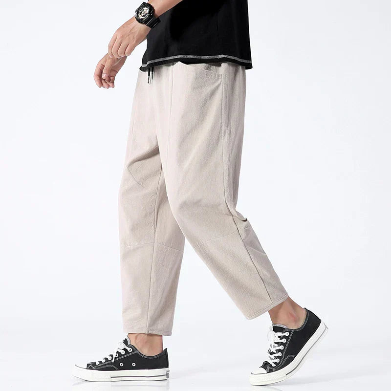 Herren Relaxed Fit Cropped Hose mit elastischem Bund und Seitentaschen